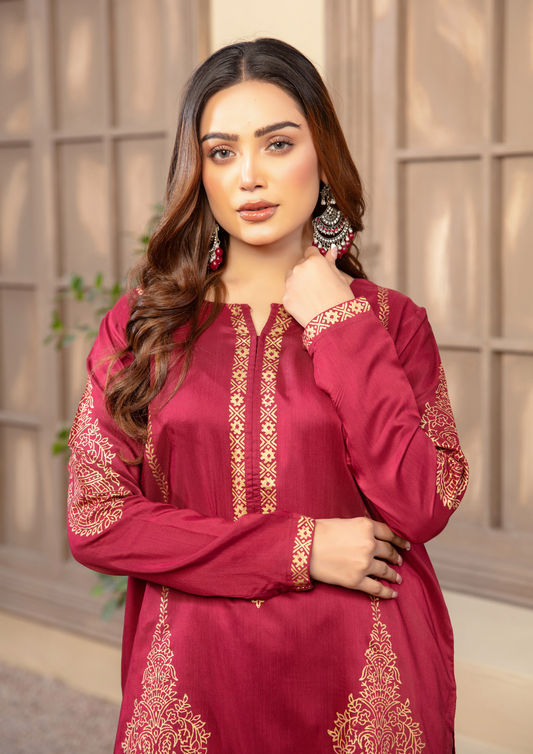 2Pc Block Printed Silk Viscose with Farshi Shalwar JASHAN-S25-0019