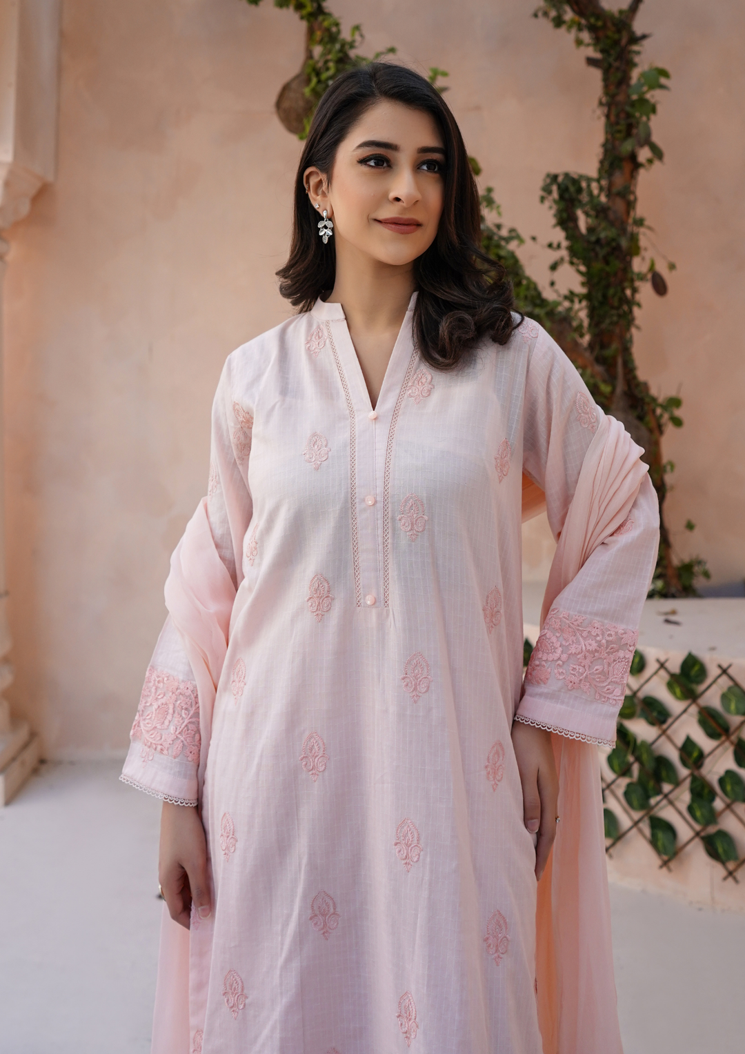 3Pc Embroidered Check Lawn with Embroidered Border Chiffon Dupatta JASHAN-S25-0023