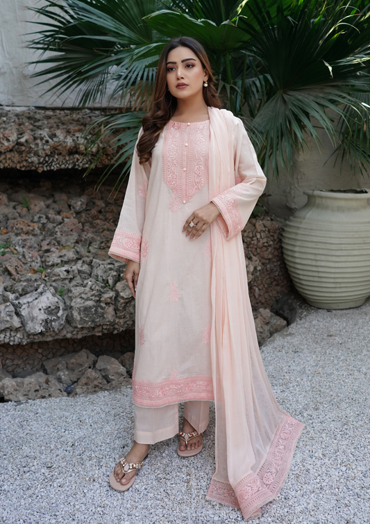 3Pc Embroidered Plain Lawn with Embroidered Border Chiffon Dupatta JASHAN-S25-0024