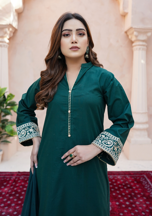 3Pc Tilla Embroidered Lawn Cotton with Farshi Shalwar with Embroidered Border Chiffon Dupatta JASHAN-S25-0029