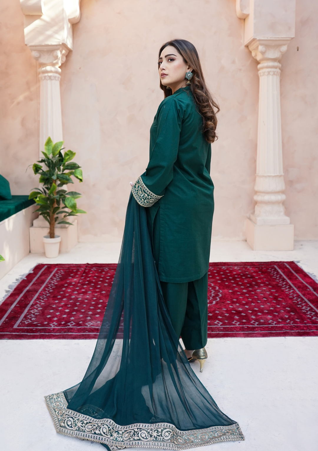 3Pc Tilla Embroidered Lawn Cotton with Farshi Shalwar with Embroidered Border Chiffon Dupatta JASHAN-S25-0029