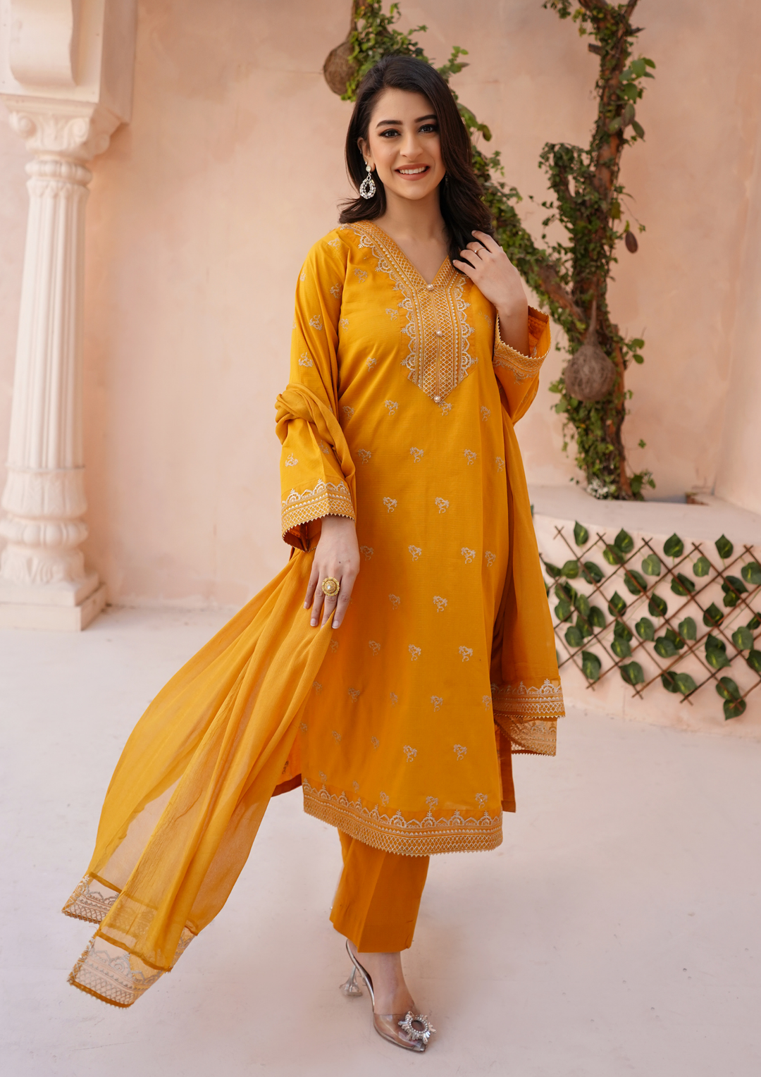 3Pc Tilla Embroidered Rib Lawn with Embroidered Border Chiffon Dupatta JASHAN-S25-0031