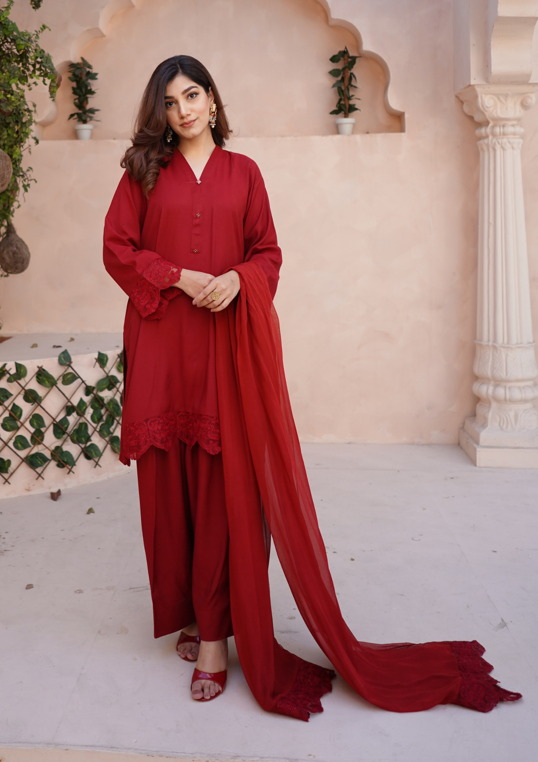3Pc Embroidered Raw Silk with Farshi Shalwar with Chiffon Embroidered Bordered Dupatta JASHAN-S25-0034