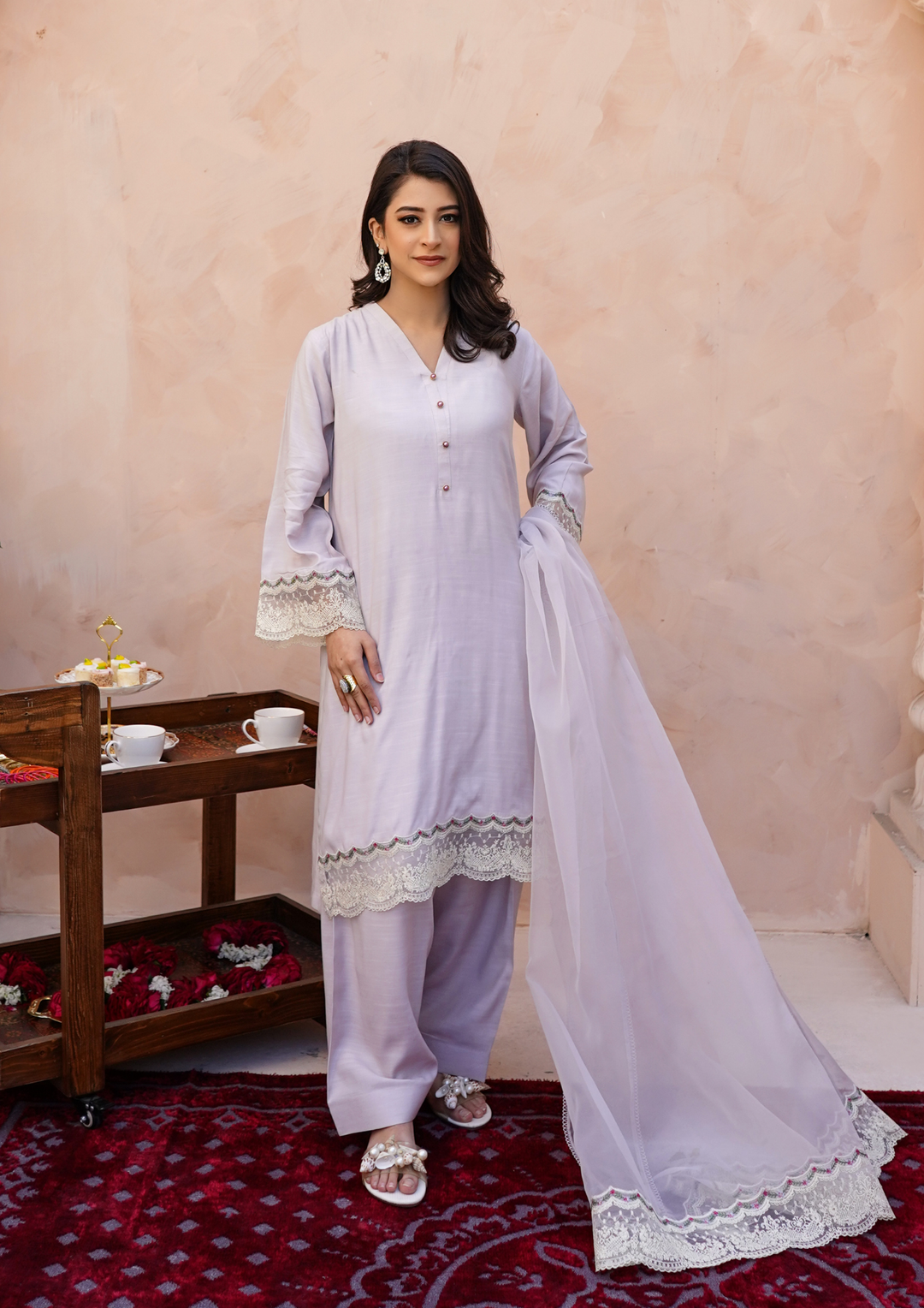 3Pc Embroidered Raw Silk with Farshi Shalwar with Organza Embroidered Bordered Dupatta JASHAN-S25-0035