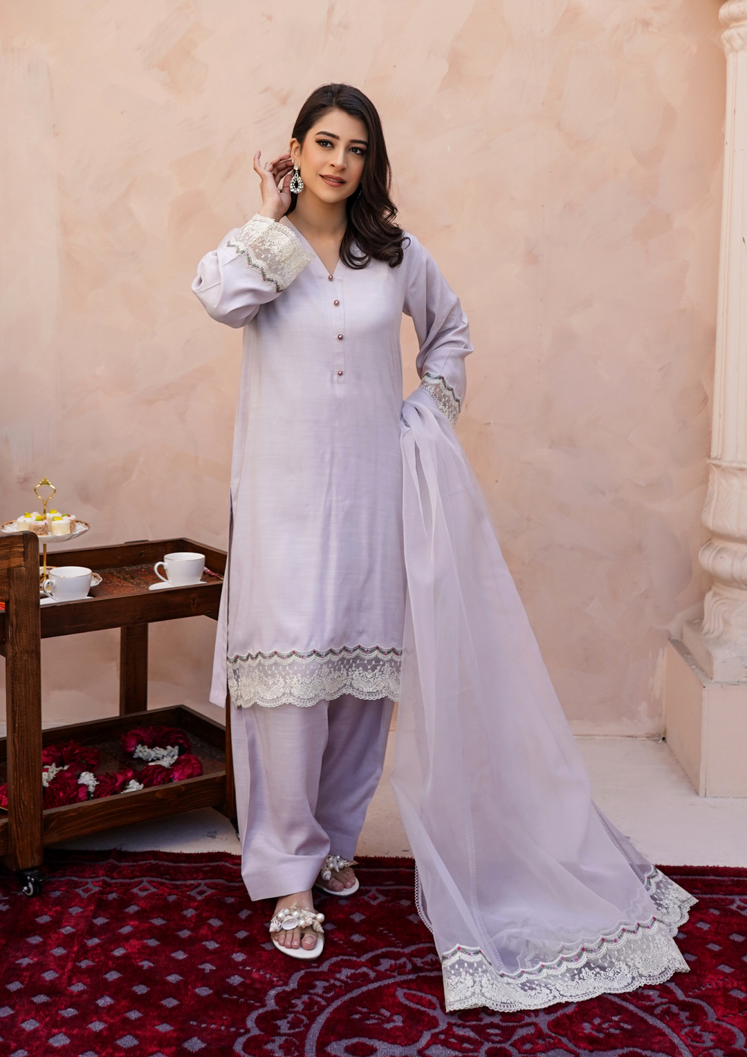 3Pc Embroidered Raw Silk with Farshi Shalwar with Organza Embroidered Bordered Dupatta JASHAN-S25-0035