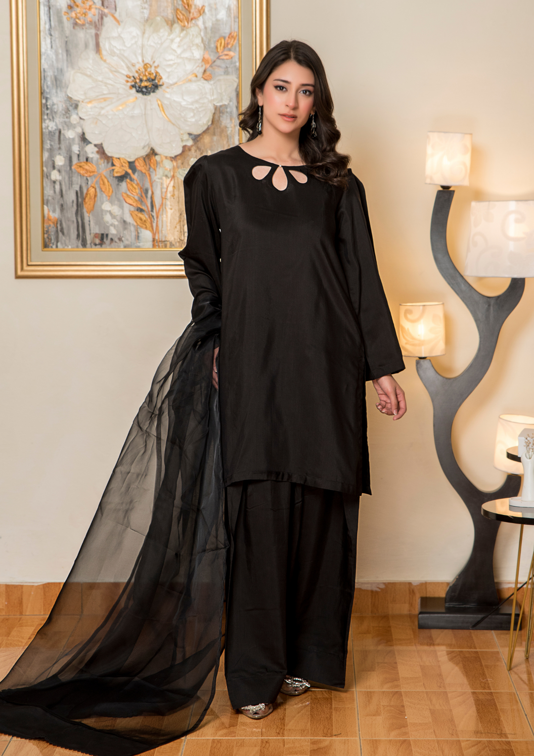 3Pc Silk Viscose with Farshi Shalwar with Organza Dupatta JASHAN-S25-0065