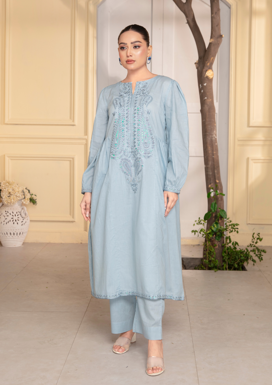 2Pc Embroidered Cotton Lawn Frock JASHAN-S25-0054