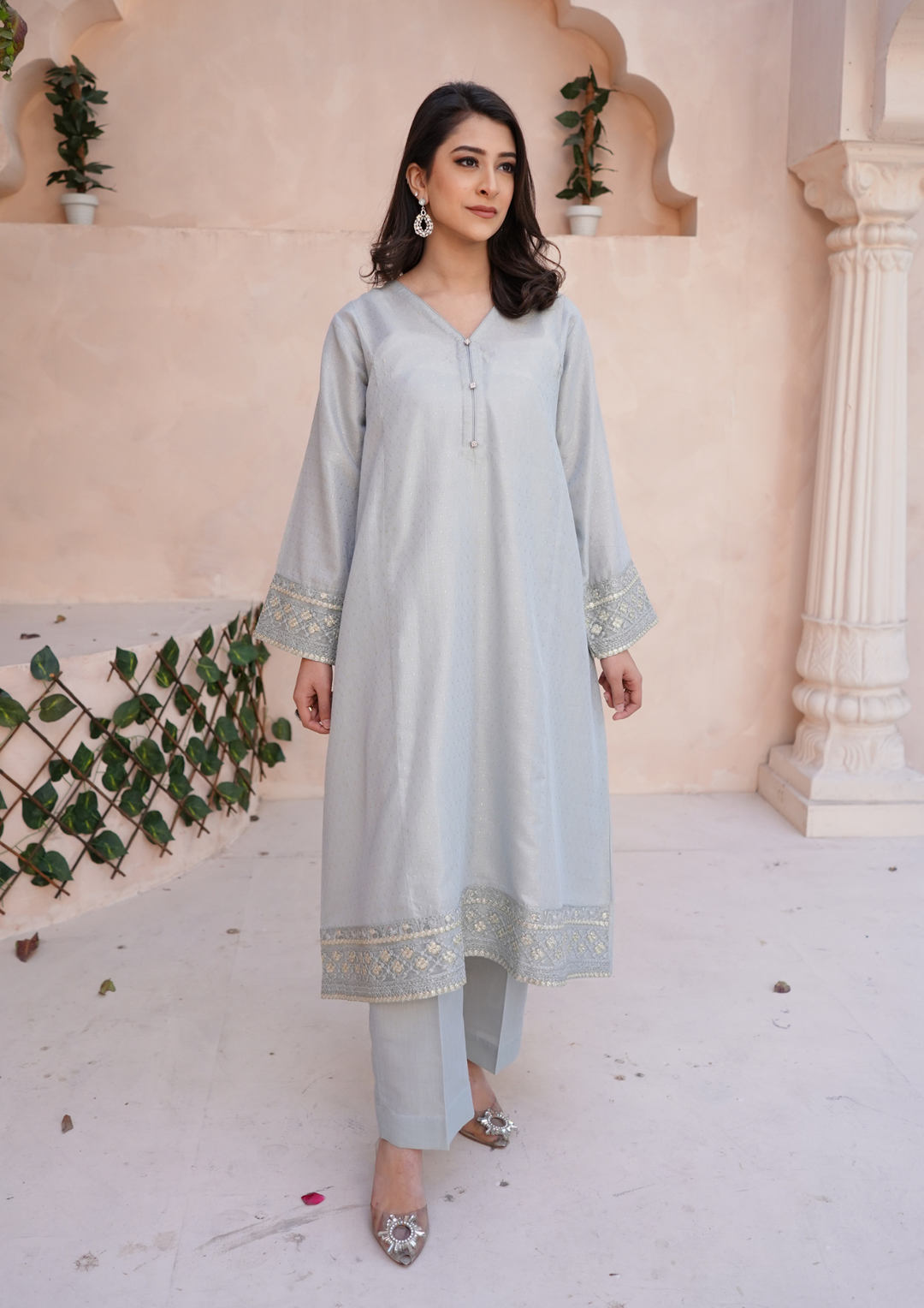 2Pc Embroidered Golden Jacquard Maisuri JASHAN-S25-0043