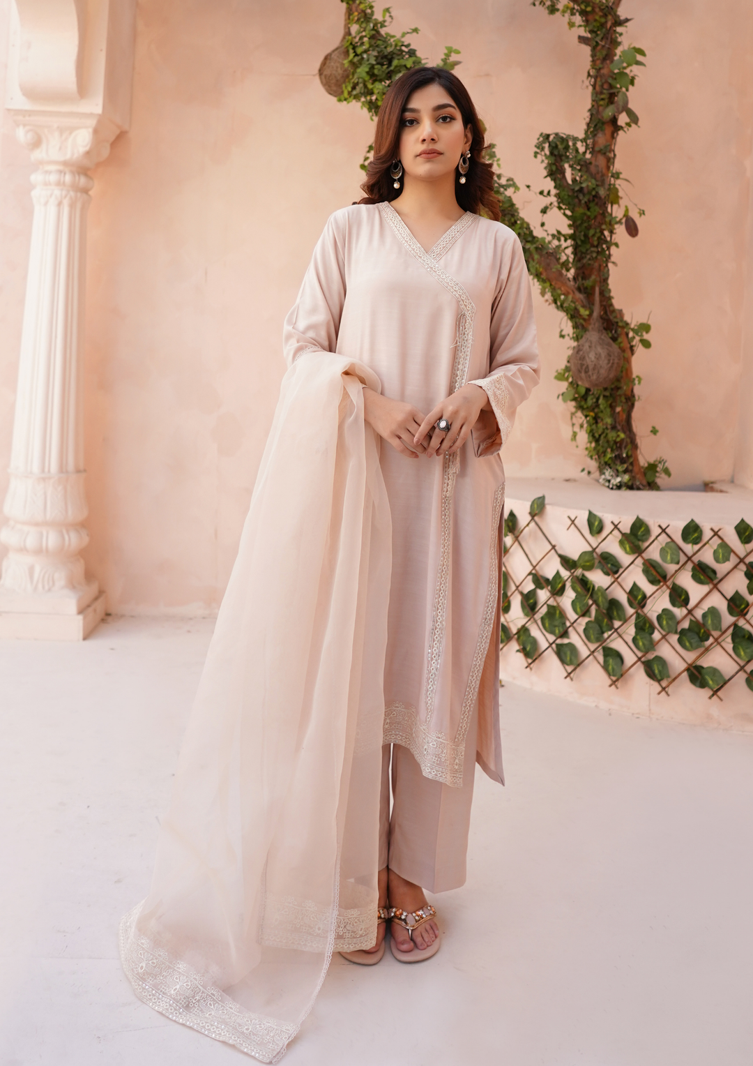 3Pc Angrakha Embroidered Raw Silk with Organza Embroidered Bordered Dupatta JASHAN-S25-0041