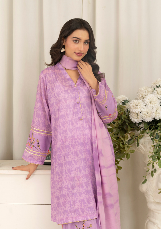 3Pc Tie&Dye Digital Print Lawn with Farshi Shalwar FATAH-F25-0005