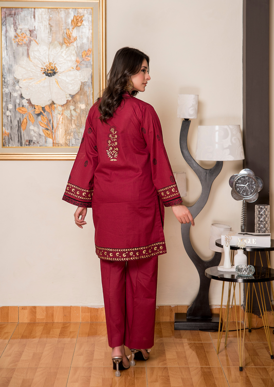 2Pc Block Printed Check Lawn JASHAN-S25-0059