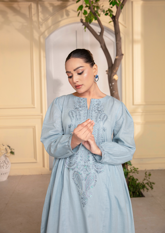 2Pc Embroidered Cotton Lawn Frock JASHAN-S25-0054