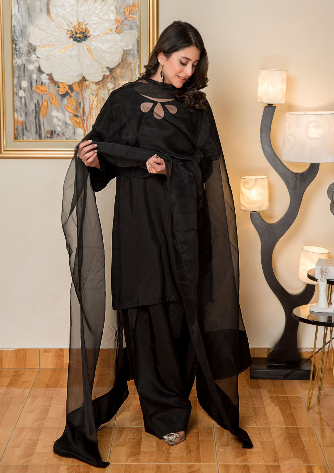 3Pc Silk Viscose with Farshi Shalwar with Organza Dupatta JASHAN-S25-0065