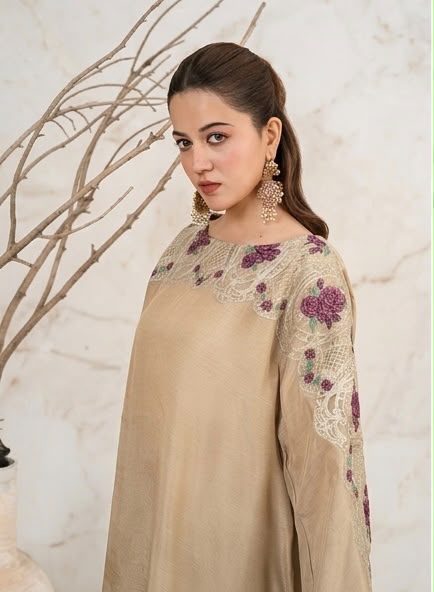2Pc Silk Viscose Kaftan Beige JASHAN-J26-0024