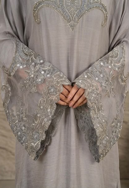 2Pc Silk Viscose Kaftan Silver JASHAN-J26-0025