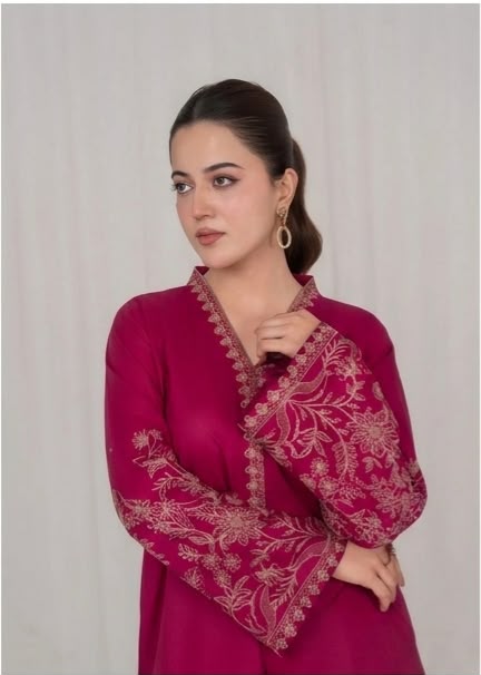3Pc Burgundy Embroidered Lawn with Chiffon Dupatta RIW-R26-0034