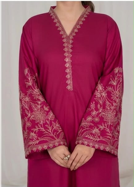 3Pc Burgundy Embroidered Lawn with Chiffon Dupatta RIW-R26-0034