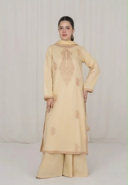 3Pc Beige Embroidered Lawn with Chiffon Dupatta RIW-R26-0003