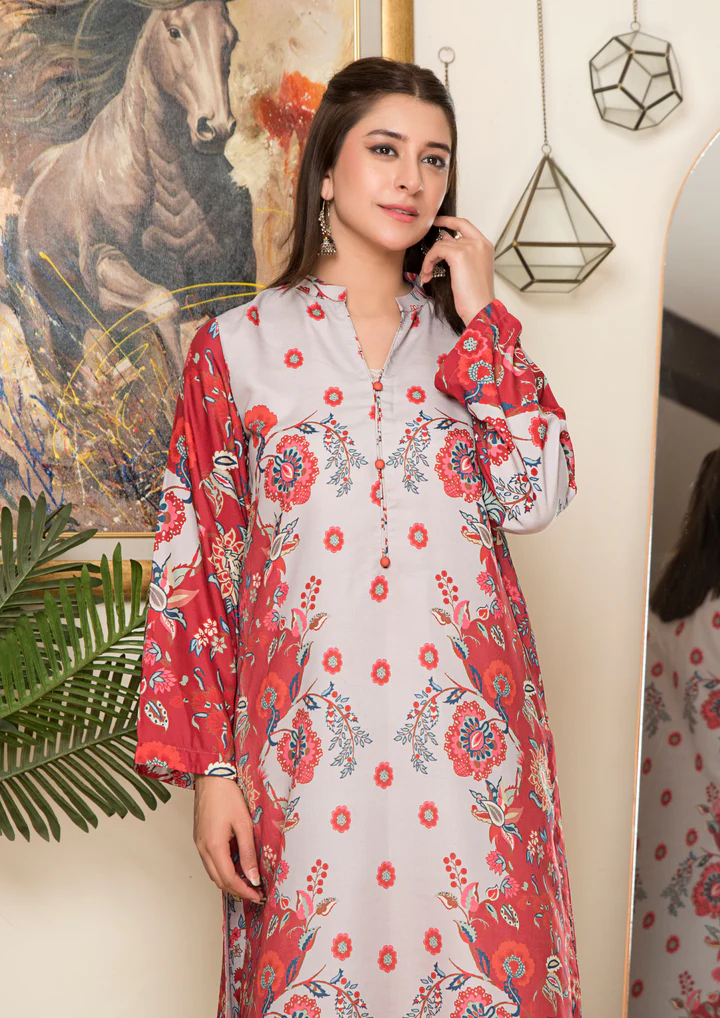 2Pc Printed Arabic Silk Lawn Set ASLS-A25-0002