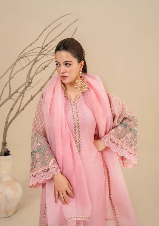 3Pc Embroidered Silk Viscose Blush Pink JASHAN-J26-0018