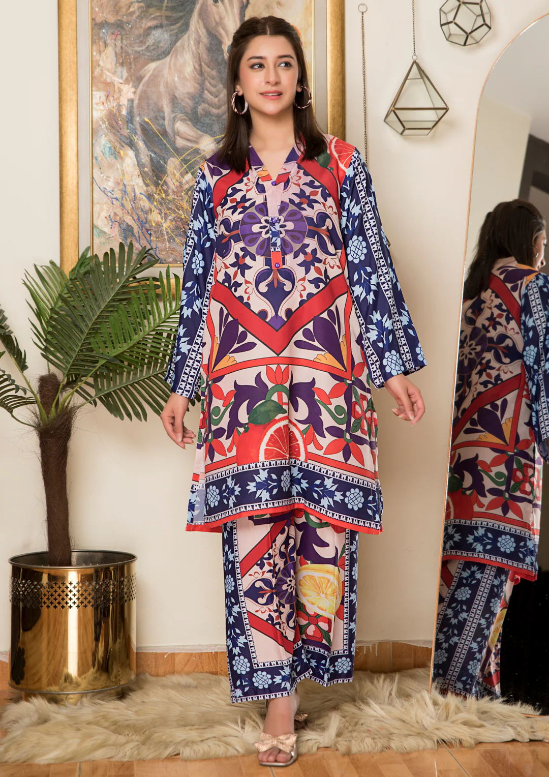 2Pc Printed Arabic Silk Lawn Set ASLS-A25-0003