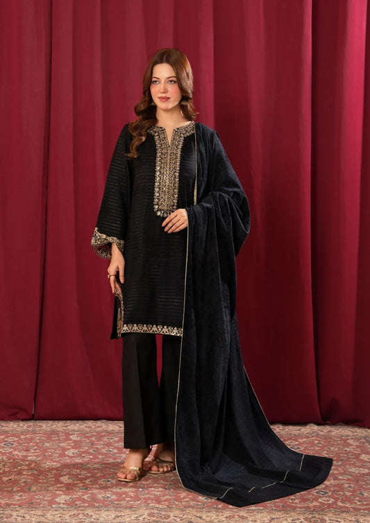 3Pc Alpine Velvet Tilla Embroidered with Velvet Shawl Black AFP-A25-0002 Regular priceRs.6,490.00