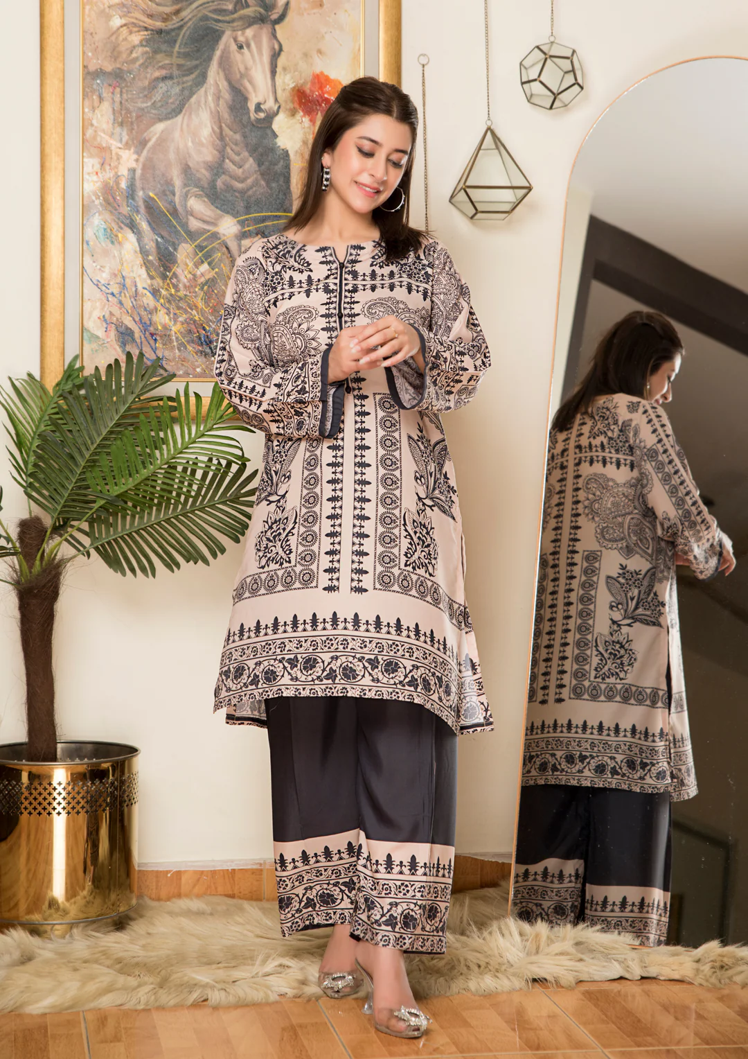 2Pc Printed Arabic Silk Lawn Set ASLS-A25-0007