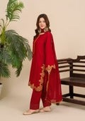 3Pc Embroidered Silk Viscose with Shalwar Red JASHAN-J26-0020