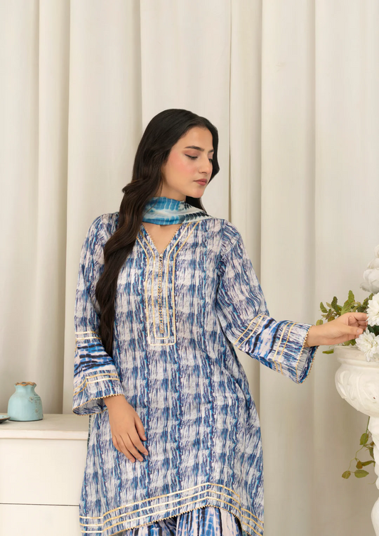3Pc Tie&Dye Digital Print Lawn with Sharara FATAH-F25-0004