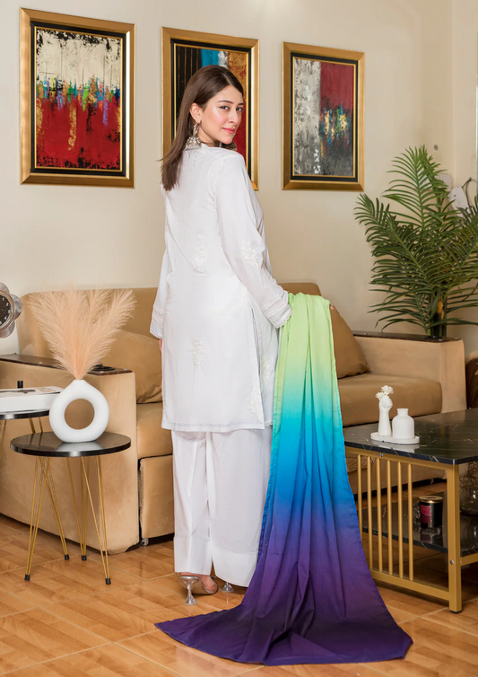 3Pc Embroidered Cotton Lawn with Ombre Printed Lawn Dupatta OMBRE-O25-0001