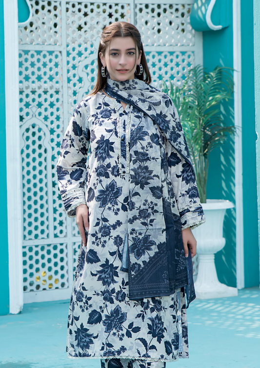 3Pc Printed Arabic Silk Lawn FATAH-F25-0013