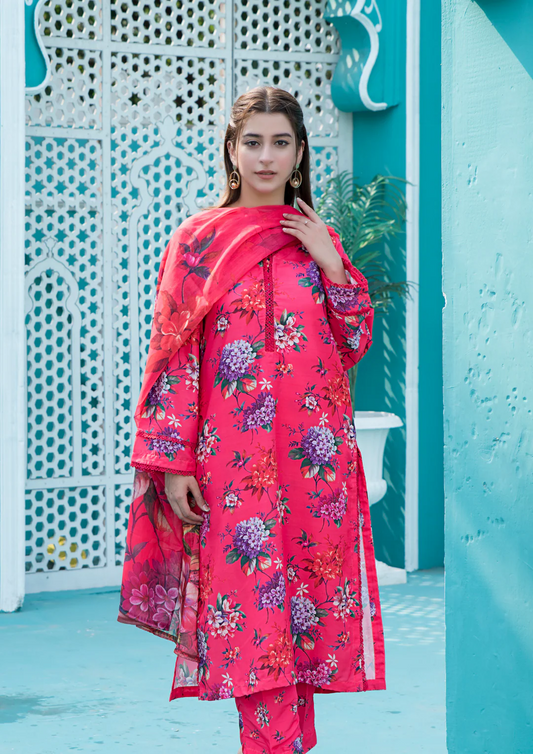 3Pc Printed Arabic Silk Lawn FATAH-F25-0014