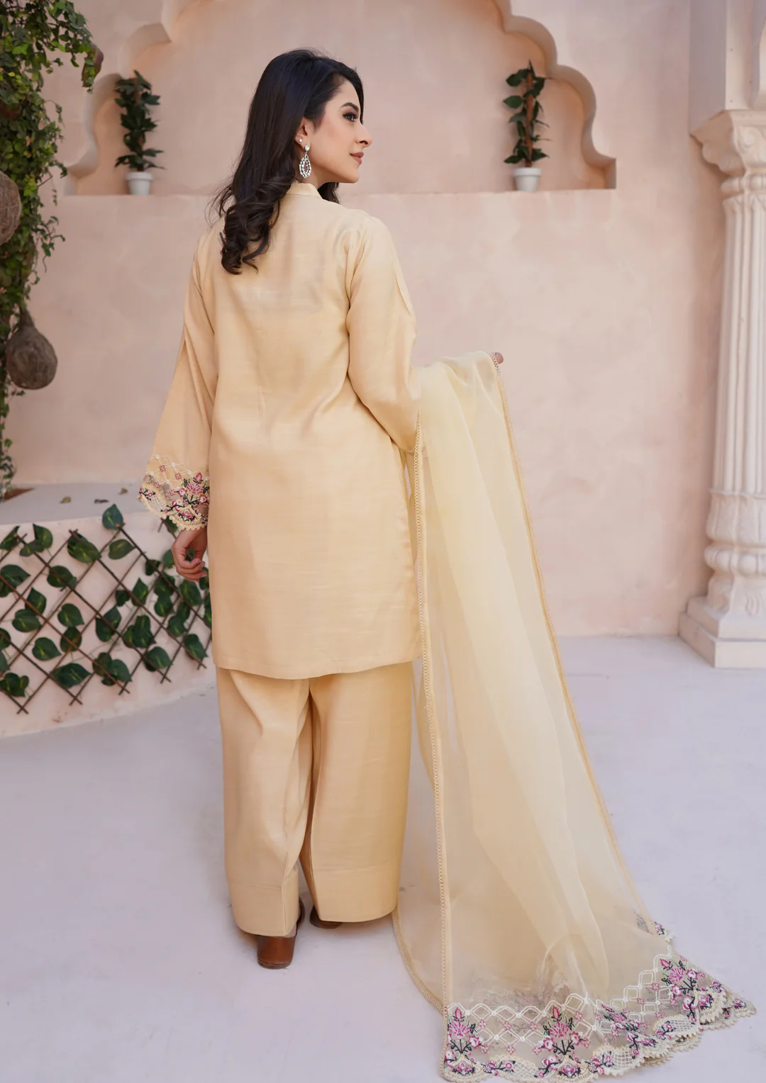 3Pc Embroidered Raw Silk with Farshi Shalwar with Organza Embroidered Bordered Dupatta JASHAN-S25-0038