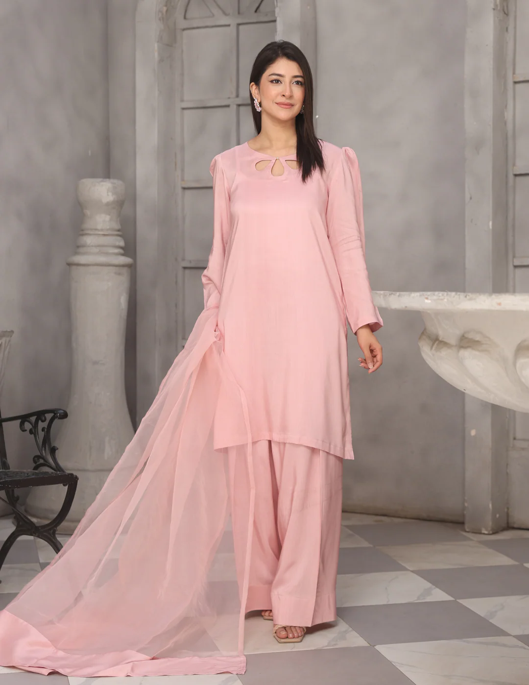 3Pc Silk Viscose with Farshi Shalwar with Organza Dupatta JASHAN-S25-0071
