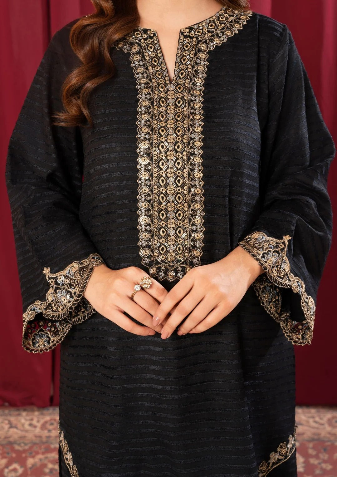 3Pc Alpine Velvet Tilla Embroidered with Velvet Shawl Black AFP-A25-0002 Regular priceRs.6,490.00