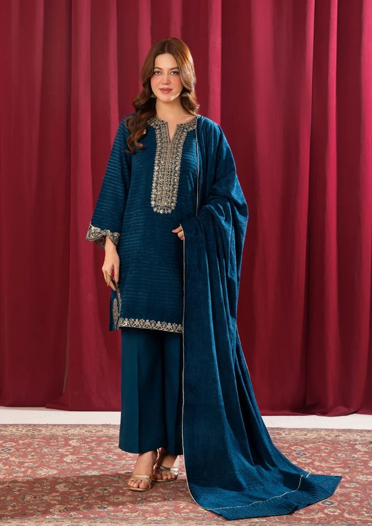 Home / SAIYAARA / 3Pc Alpine Velvet Tilla Embroidered with Velvet Shawl Teal AFP-A25-0001 Regular priceRs.6,490.00 Size SmallMediumLargeX-Large