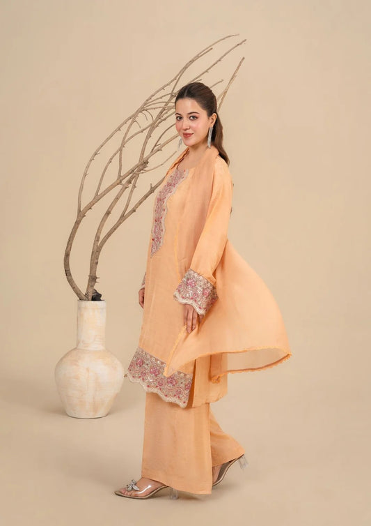 3Pc Embroidered Silk Viscose Soft Peach JASHAN-J26-0015