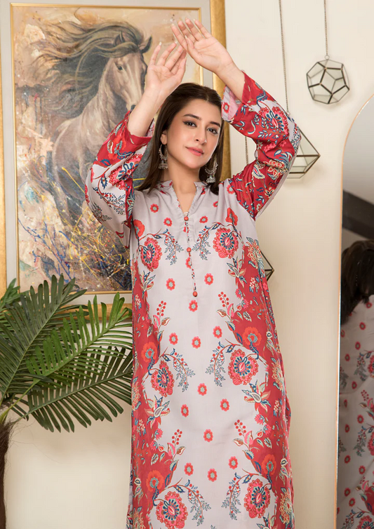 2Pc Printed Arabic Silk Lawn Set ASLS-A25-0002