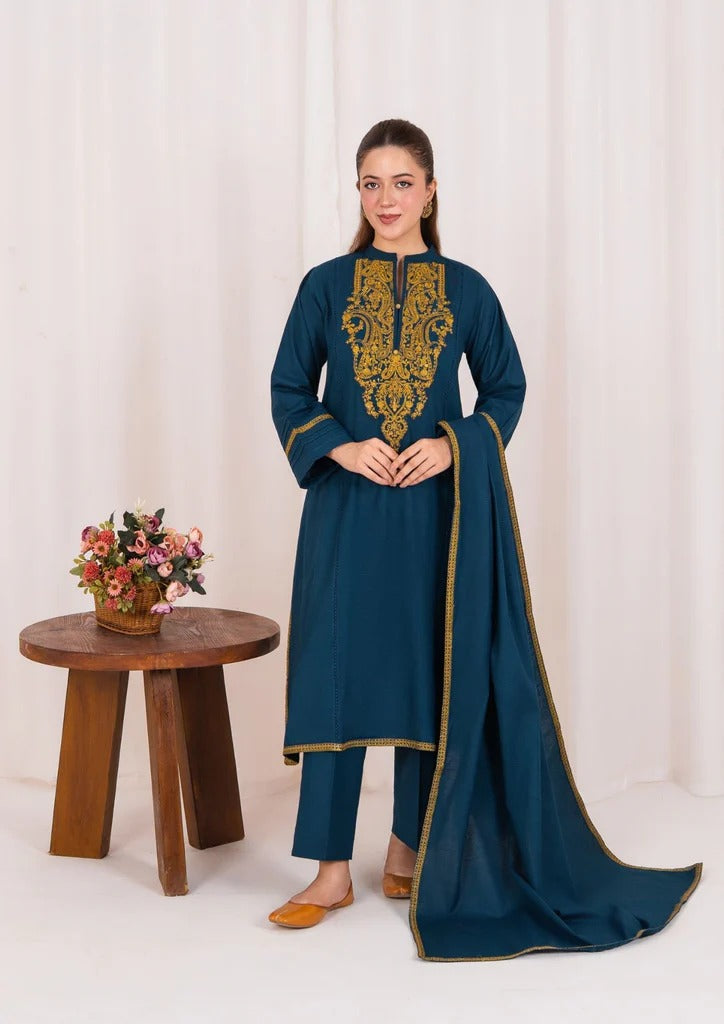 3pc Embroidered Khaddar with Embroidered Border Shawl AML-W25-0023