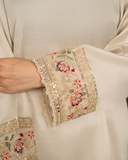 3Pc Embroidered Raw Silk with Farshi Shalwar FATAH-F25-0022