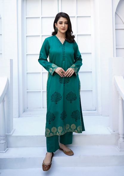 2Pc Block Printed Silk Viscose JASHAN-S25-0020