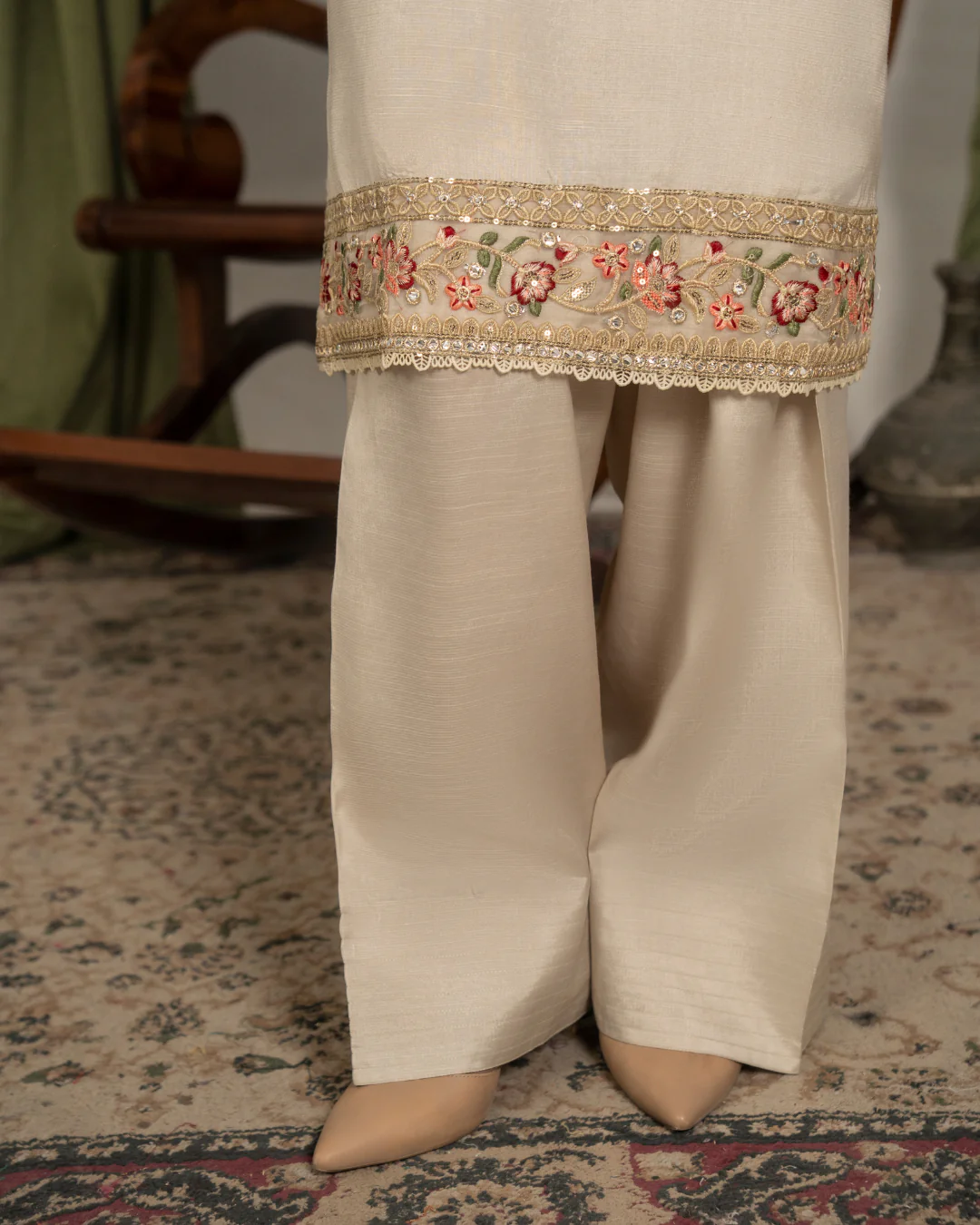 3Pc Embroidered Raw Silk with Farshi Shalwar FATAH-F25-0022