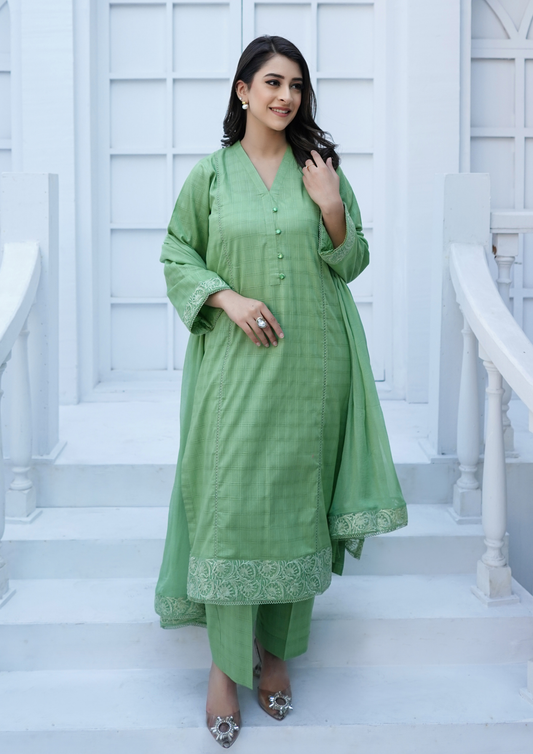 3Pc Embroidered Infinity Lawn with Embroidered Border Chiffon Dupatta JASHAN-S25-0022
