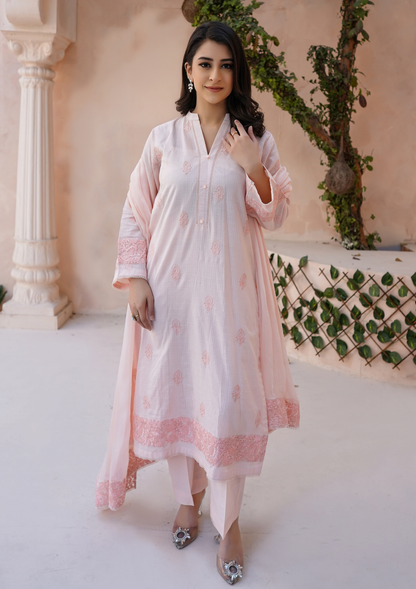 3Pc Embroidered Check Lawn with Embroidered Border Chiffon Dupatta JASHAN-S25-0023