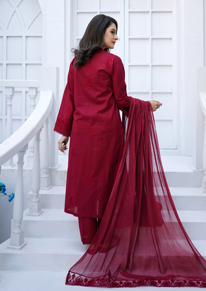 3Pc Embroidered Lawn with Embroidered Border Chiffon Dupatta JASHAN-S25-0025