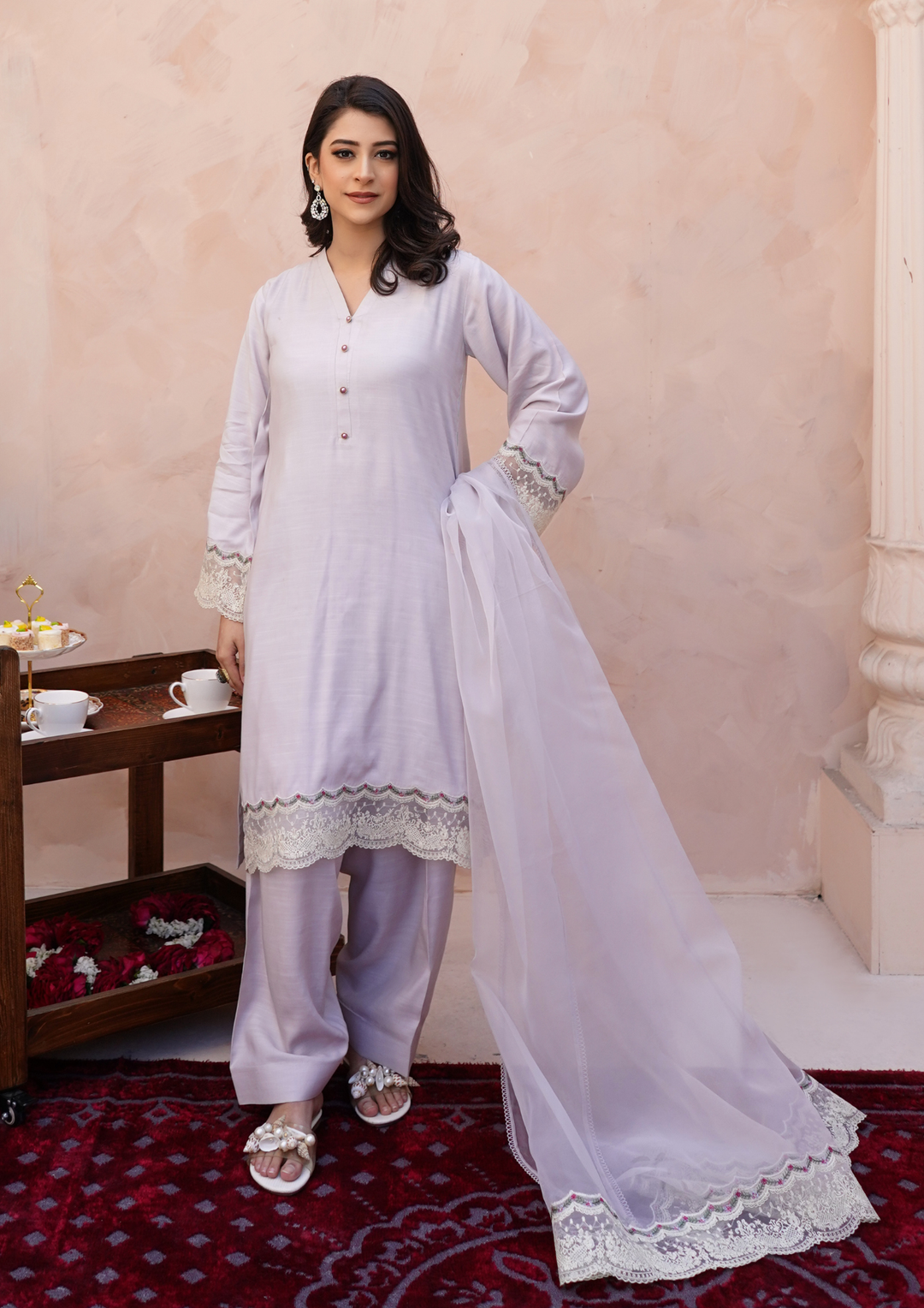3Pc Embroidered Raw Silk with Farshi Shalwar with Organza Embroidered Bordered Dupatta JASHAN-S25-0035