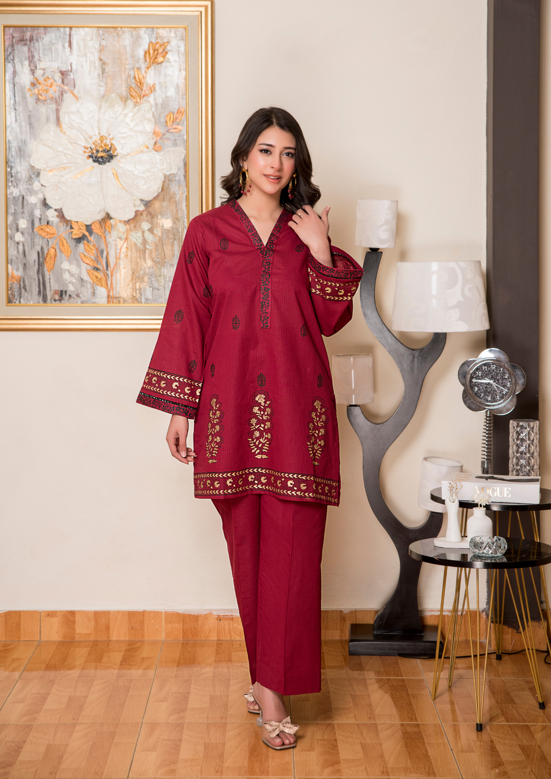 2Pc Block Printed Check Lawn JASHAN-S25-0059