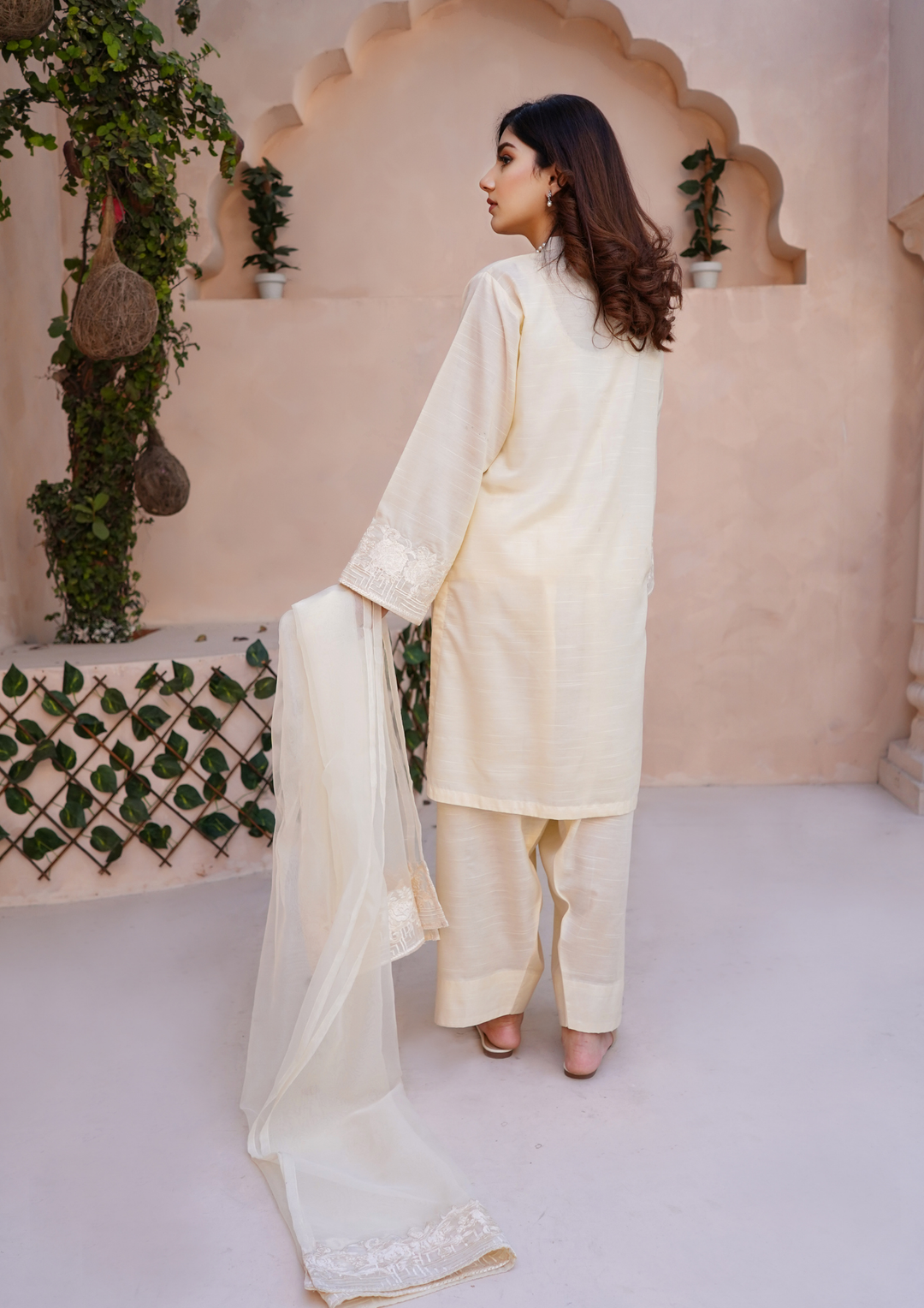 3Pc Embroidered Raw Silk with Farshi Shalwar with Organza Embroidered Bordered Dupatta JASHAN-S25-0039