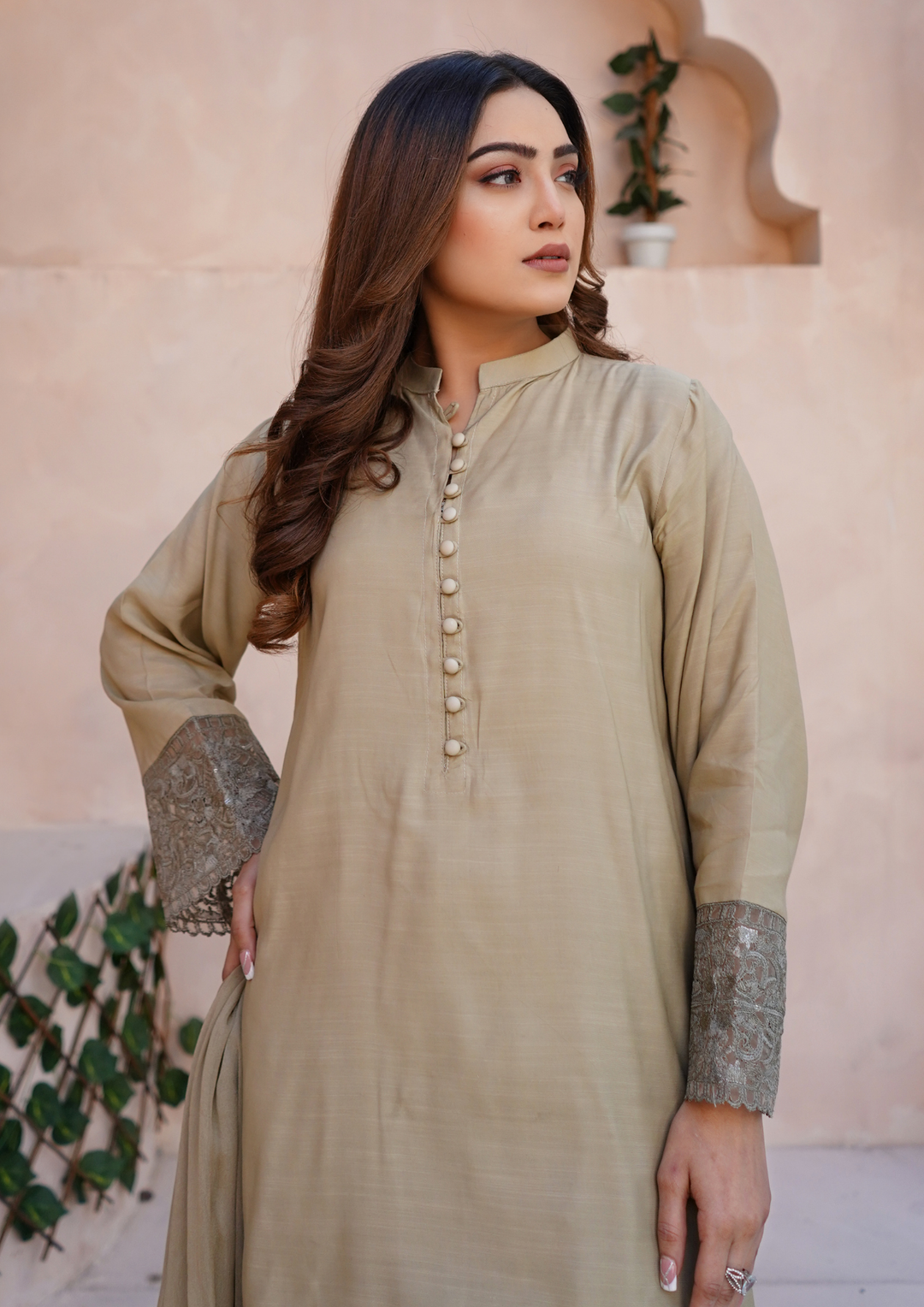 3Pc Embroidered Raw Silk with Farshi Shalwar with Chiffon Embroidered Bordered Dupatta JASHAN-S25-0040
