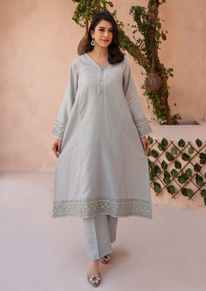 2Pc Embroidered Golden Jacquard Maisuri JASHAN-S25-0043